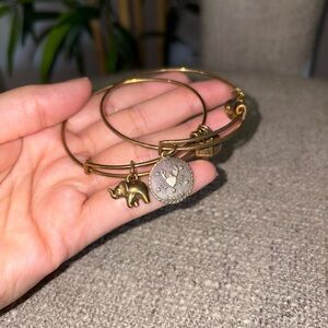 Two Alex and Ani Gold Bracelet Cancer and Elephant Charms